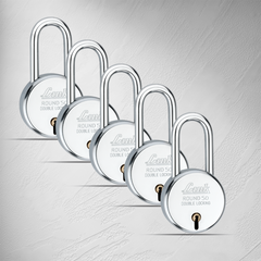 Link New Round 50MM Long Shackle 5Pcs Set | 50,000 Key Combinations | Made in India | Double Locking | Steel Body | Iron Lever| 3 Keys for Each Padlock