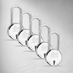 Link New Round  65MM Long Shackle 5Pcs Set | 50,000 Key Combinations | Made in India | Double Locking | Steel Body | Iron Lever| 3 Keys for Each Padlock