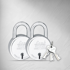 Link New Round 65MM Padlock | Steel Body | Iron Lever | Double Locking | 50,000 Key Combinations 3 Silver Keys for Each Padlocks (Pack of 2)