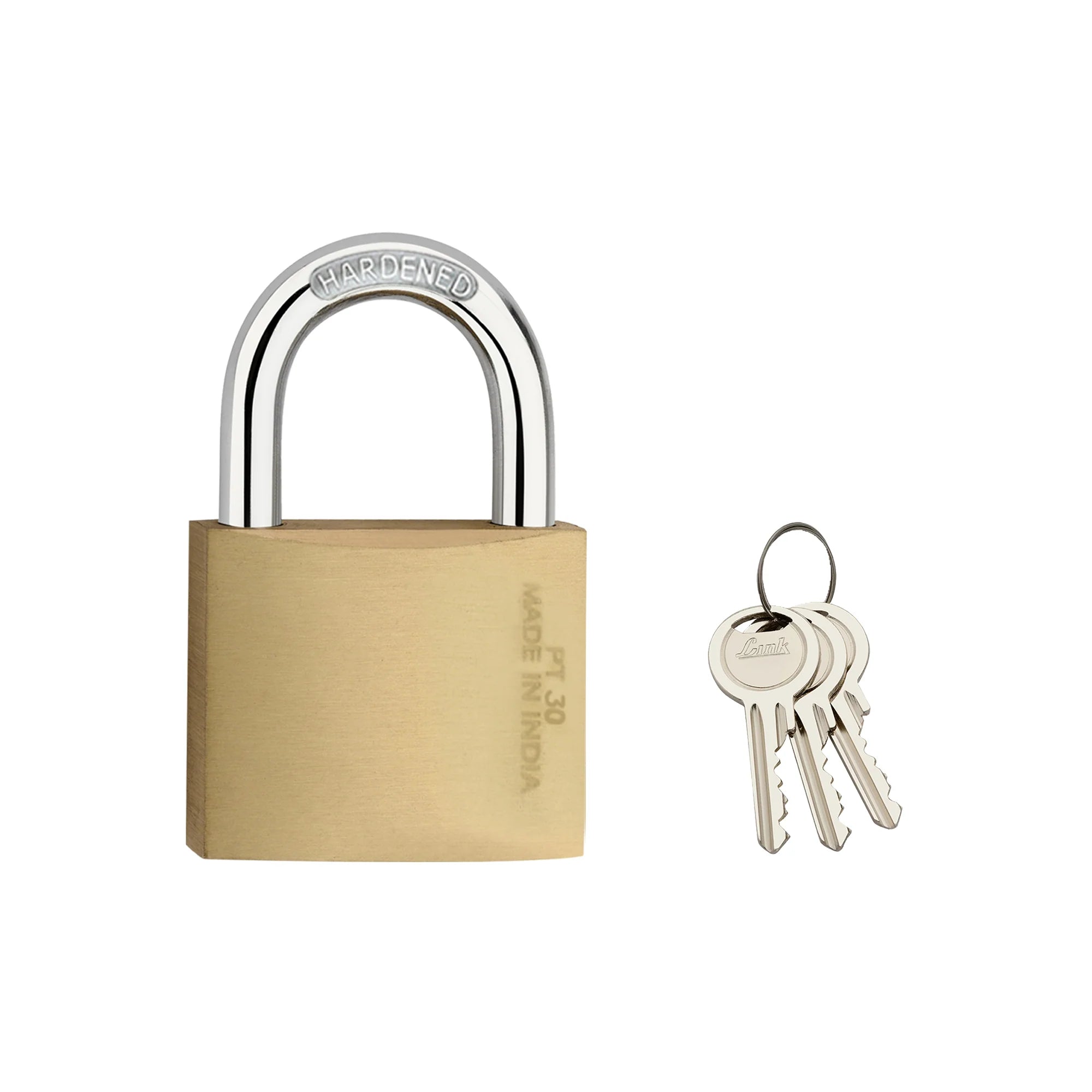 Link PT-30 MM Brass Padlock with Hardened Shackle and 3 Brass Key | 15 Years Warranty