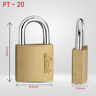 Link PT-20 MM Brass Padlock with Hardened Shackle and 3 Brass Key | 15 Years Warranty