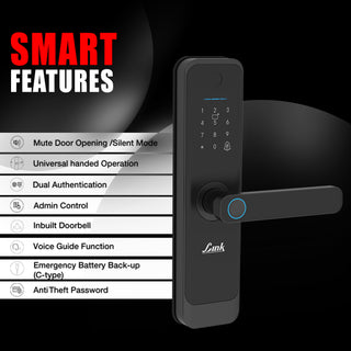 Link Smart Quantum Digital Biometric Door Lock (Mobile app with Wi-Fi, Black) COMBO