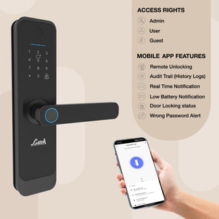 Link Smart Quantum Digital Biometric Door Lock (Mobile app with Wi-Fi, Black) COMBO
