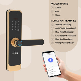Link Smart Quantum Digital Biometric Door Lock (Mobile app with Wi-Fi, Gold) Combo