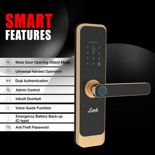 Link Smart Quantum Digital Biometric Door Lock (Mobile app with Wi-Fi, Gold) Combo