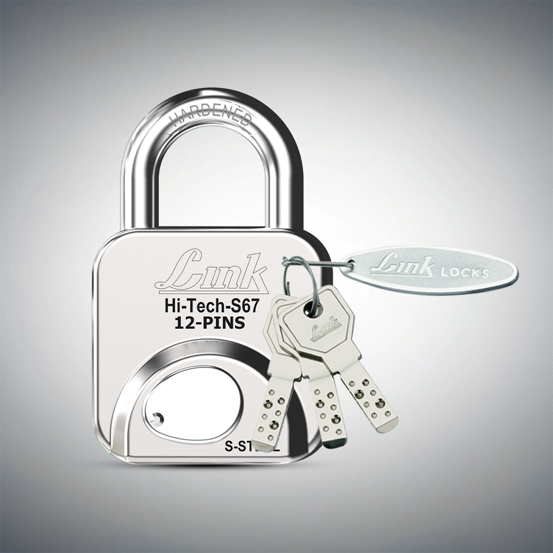 Link S-67MM Padlock | Stainless Steel Body | Hardened Shackle | 1 Padlock | 3 Silver Keys with Hi-Tech Nickle & Keychain | Made in India