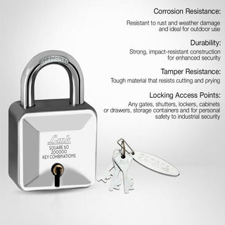 Link Square 60 MM Diamond Cut Patented Design Padlock | 9 Levers | Double Locking | 2 lacs Key Combinations | Hardened Shackle | Solid Steel Body Lock with 3 Keys