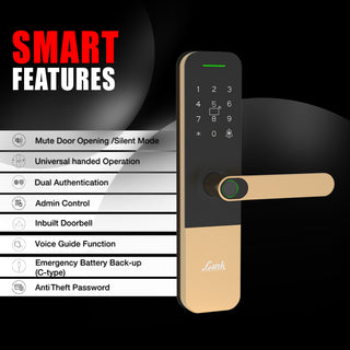 Link Smart Vitron Digital Biometric Door Lock (Mobile app with Wi-Fi, Gold) COMBO