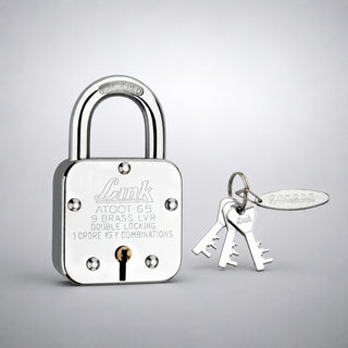 Link Atoot 65MM Padlock Pack of 1 | 1 Crore Key Combinations | Steel Body | Hardened Shackle | 9 Brass Lever | Made in India
