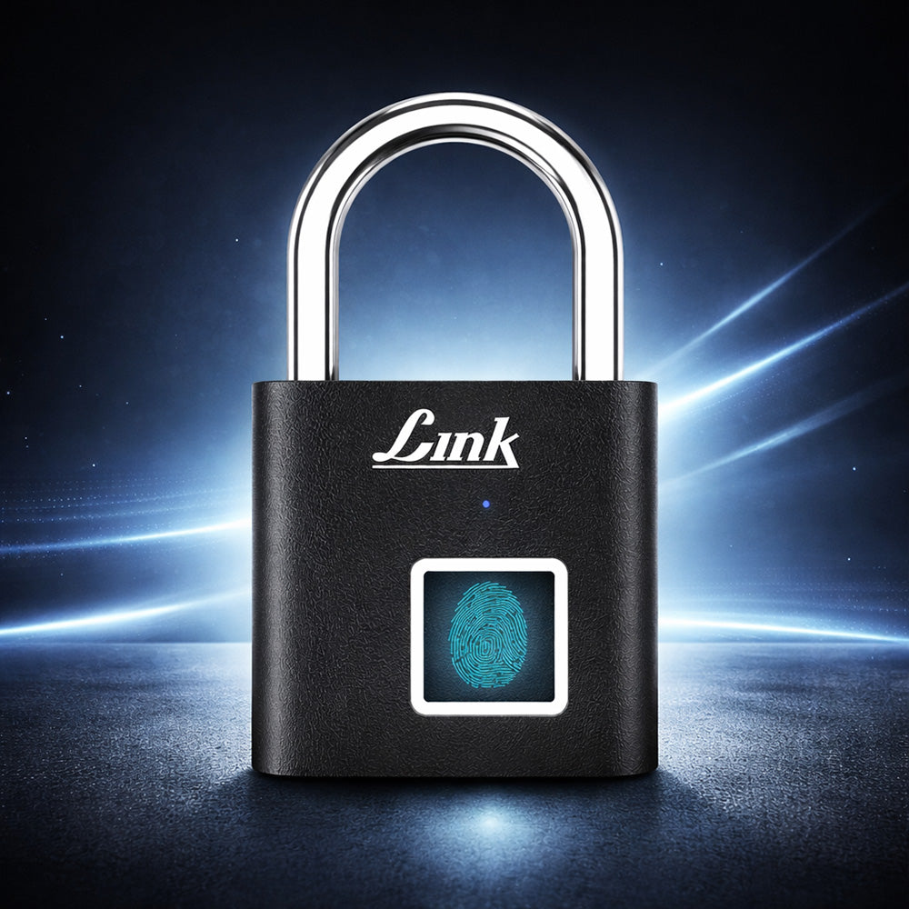 Link Smart BIO-Mini Fingerprint Padlock With 20 Fingerprint Storage, 3 Years Warranty, Emergency unlock method, Suitable For Bags, Suitcase, Bike, Garage Door, Cabinet, Warehouse Doors and Shutters, Black