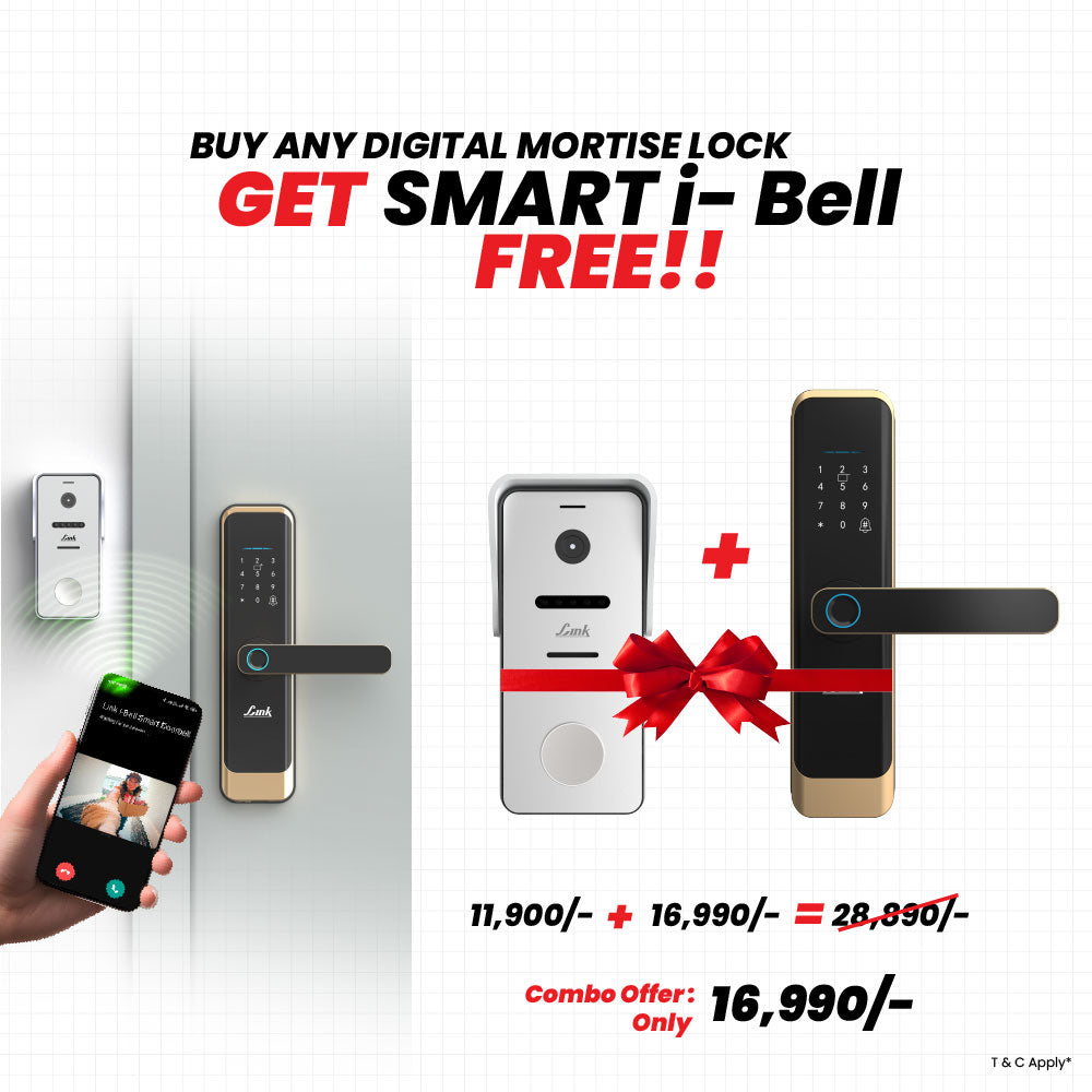 Link Smart Quantum Digital Biometric Door Lock (Mobile app with Wi-Fi, Gold) Combo