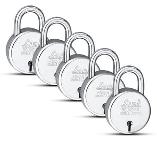 Link New Round 50MM Padlocks 5Pcs Set | 50,000 Key Combinations | Steel Body | Double Locking | 3 Keys for Each Padlock | Iron Liver | Made in India