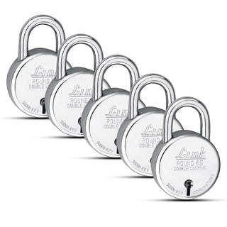 Link New Round 65MM Padlocks 5Pcs Set | 50,000 Key Combinations | Made in India | Double Locking | Steel Body | Iron Lever | 3 Keys for Each Padlock