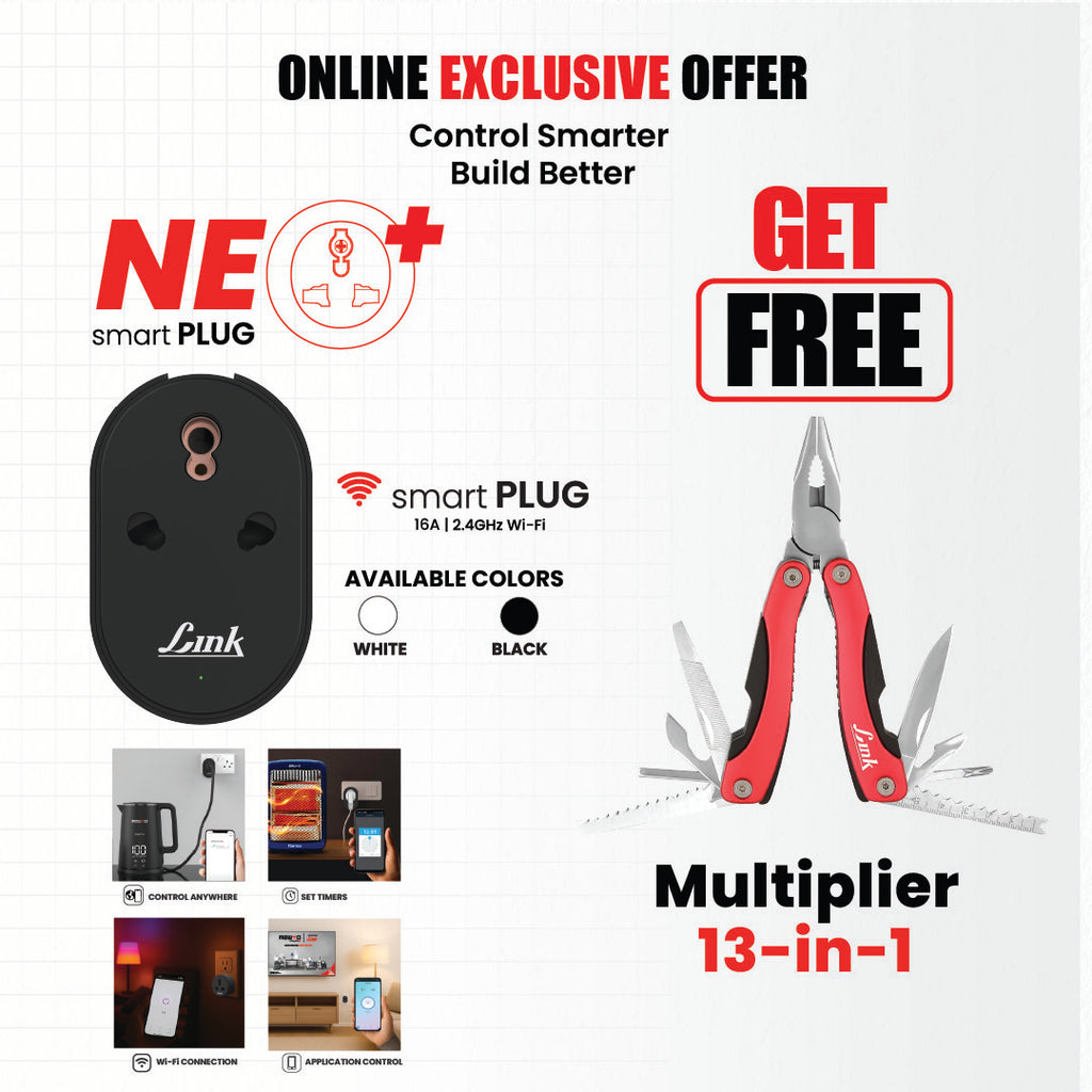 Link Smart NEO+ Wi-fi Smart plug 16A (Black) | Get Free 13 in 1 Multip