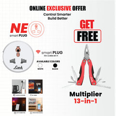 Link Smart NEO Wi-fi Smart plug 10A (White) | Get Free 13 in 1 Multiplier