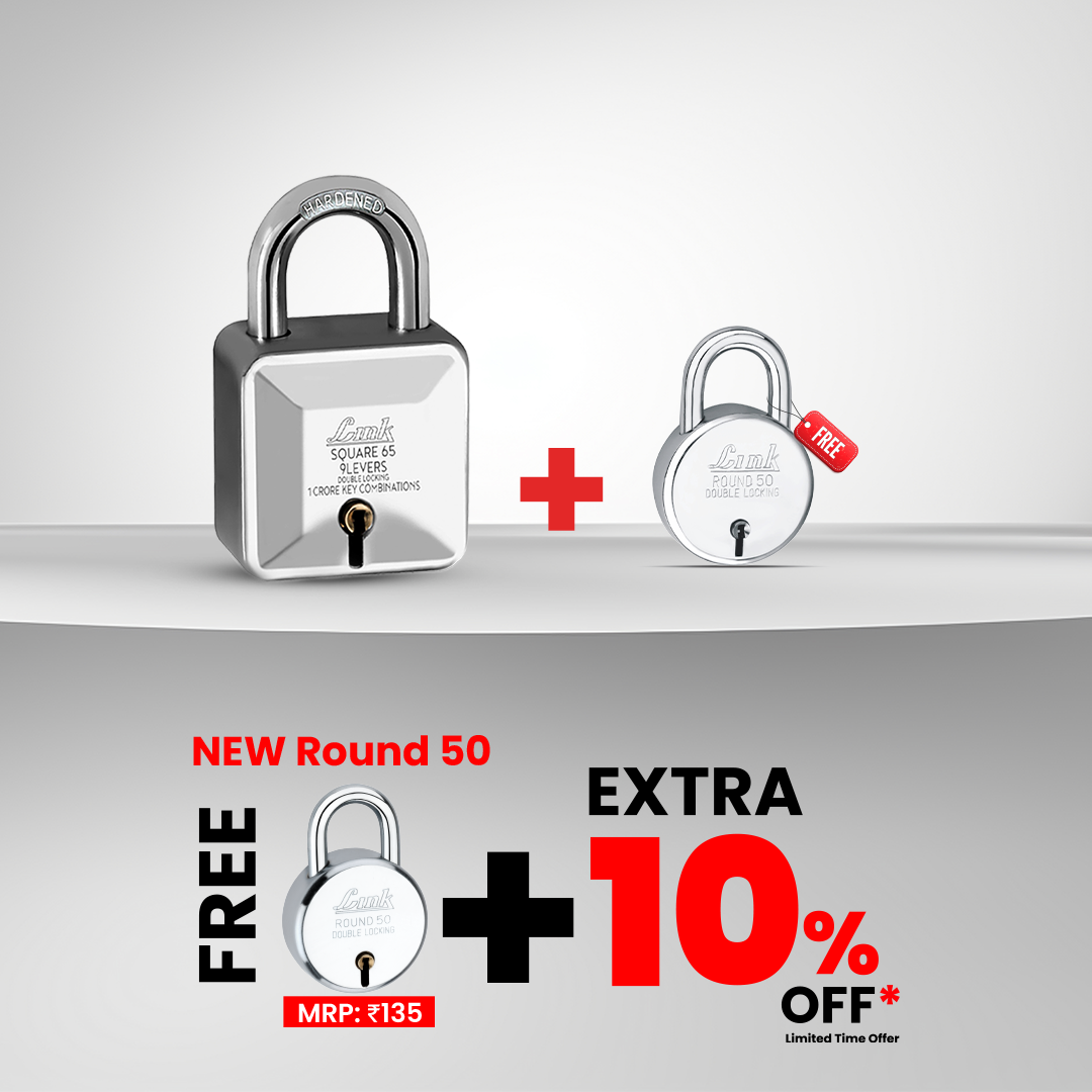 Link Square 65MM Diamond Cut Patented Design Padlock | 9 Levers | Double Locking | 1 Cr Key Combinations | Solid Steel Body with 3 Keys | + Free New Round 50 MM + Additional Discount